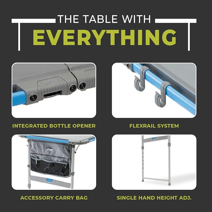 Core 4 Foot Outdoor Table with Flex Rail – Portable, Outdoor Prep Table, Camping Table