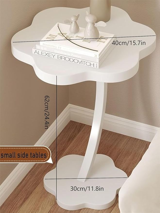 Flower-Shaped C-Shaped Side Table – Small Modern End Table & Nightstand, White (40×30×62 cm)