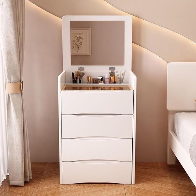 Vanity Mirror with Lights Makeup Desk 90° Folding Vanity Set with Drawers and Stool Storage Dressing Table-GCC Home Center