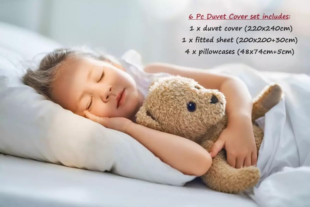 Generic Sleeping Bear 6-Piece Luxury King Size Cotton Bedsheet - Quilt Cover Set | 1 Fitted 200 * 200 Sheet + 1 Quilt Cover + 4 Pillow Cases (Beige)-GCC Home Center