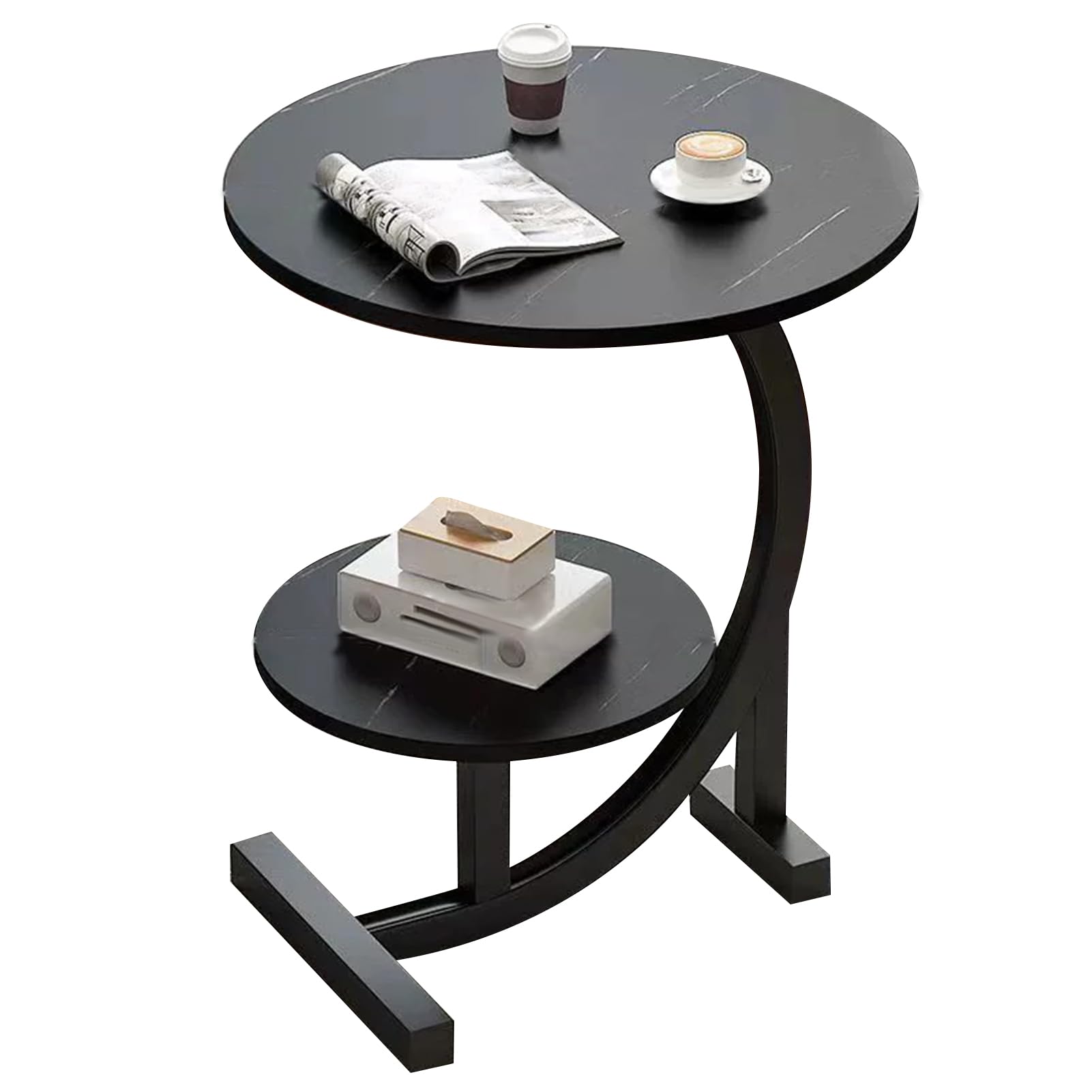 Beauenty Round Side Table Coffee Couch Bedside Table End Table for Small Spaces C Shaped End Table Drink Table for Living Room, Bedroom, Office, Dorm (White Marble)