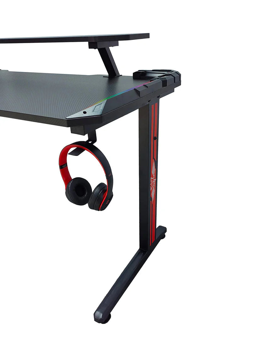 Gaming Desk Table With light, Computer Desk, Cup Holder and Headphone Hook Gamer Workstation Game Table-GCC Home Center