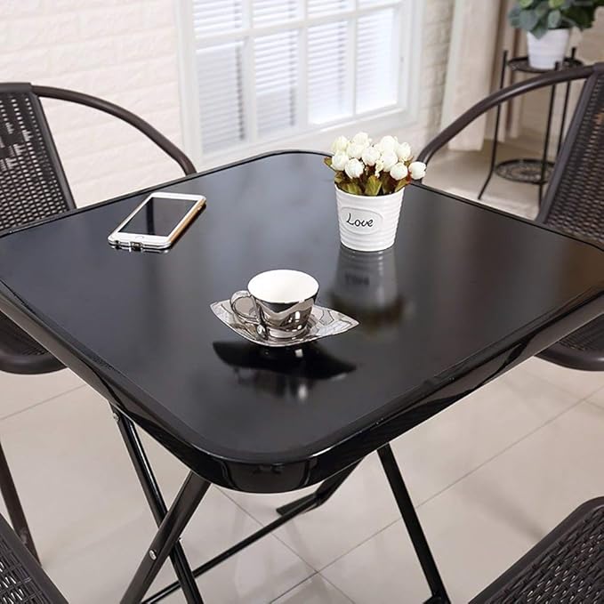 Folding Drinks Side Table, Outdoor Garden Table, Small Square Patio Table - Black with Tempered Glass Top-GCC Home Center