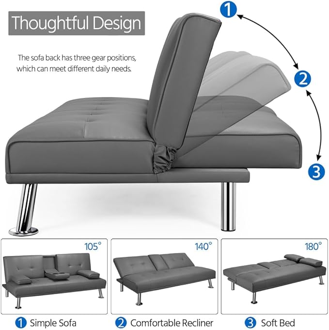Modern Heavy Duty 3 Seater Leather Sofa bed With Arm Rest-GCC Home Center
