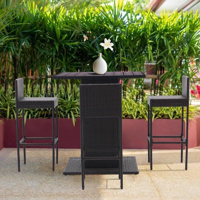 5-Piece Rattan Patio Bar Set – Outdoor Wicker Furniture with Storage Shelf, Dining Table-GCC Home Center