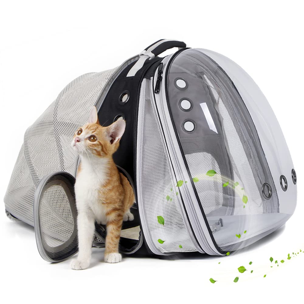 halinfer SOURCER Expandable Bubble Cat Carrier Backpack, Space Capsule Pet Carrier for Small Dog, Transparent Pet Hiking Traveling Backpack X-Large Grey
