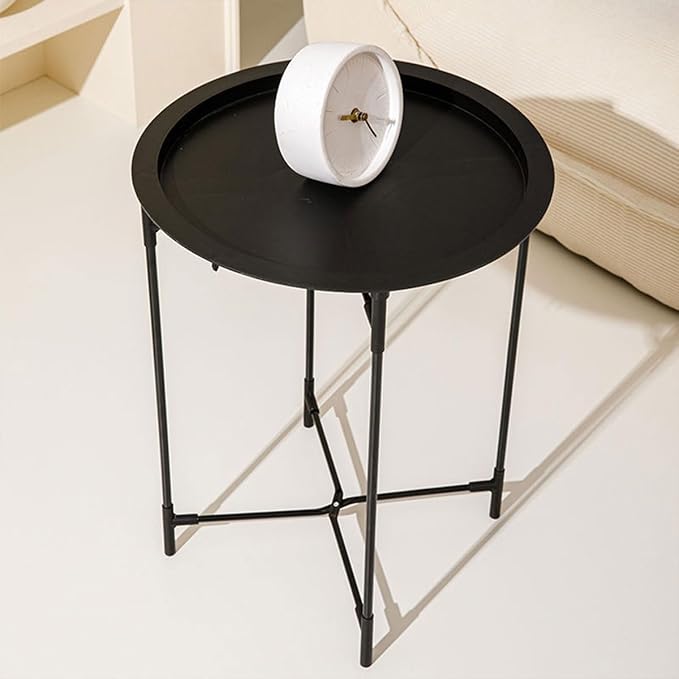 Compact Round Metal Coffee Table – 47×47×51 cm with Tray Top, Foldable Design, Lightweight & Waterproof