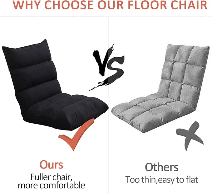 Floor Chair Foldable Lounger Chair Folding Lazy Sofa Gaming Chair Adjustable High Back Couch Recliner for Patio Deck-GCC Home Center