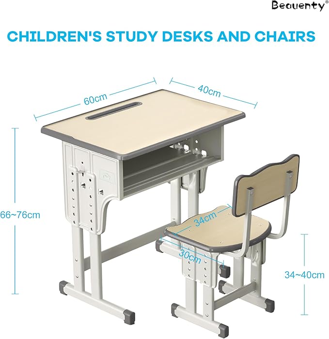Adjustable Height Kids Desk and Chair Set With Large-Capacity Drawer