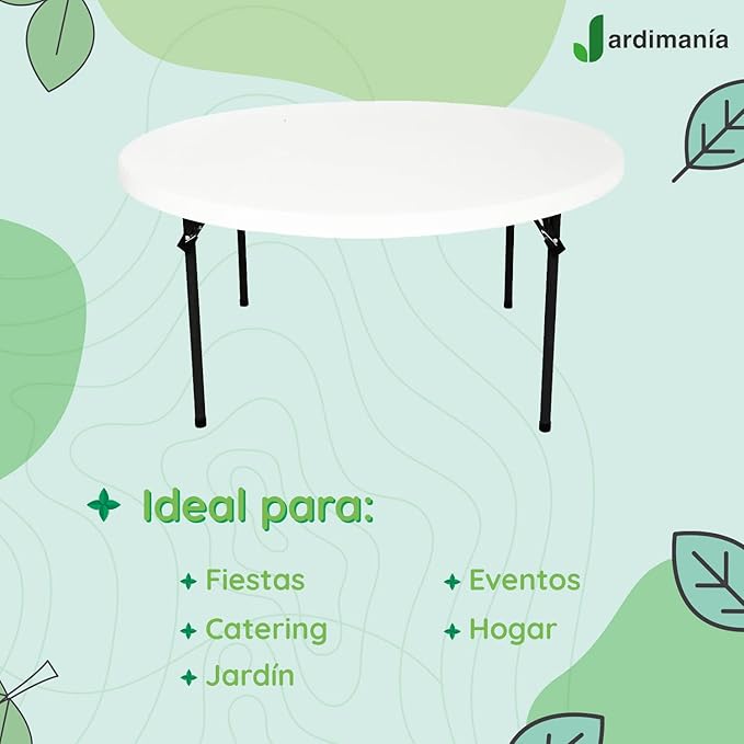 Plastic Outdoor Table, 115 cm Diameter Folding and Portable, Round, Heavy Duty Steel Base, Folding Legs-GCC Home Center