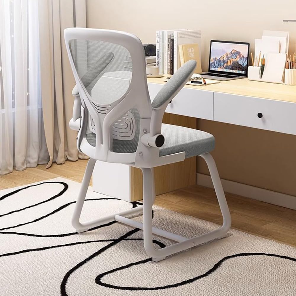 SLEEPHEAD® Home Office Desk Chair, Ergonomic Mid-Back Mesh Office Chair, Comfortable Lumbar Support, Comfy Flip-up Arms for Home, Bedroom, Study, Student (white)