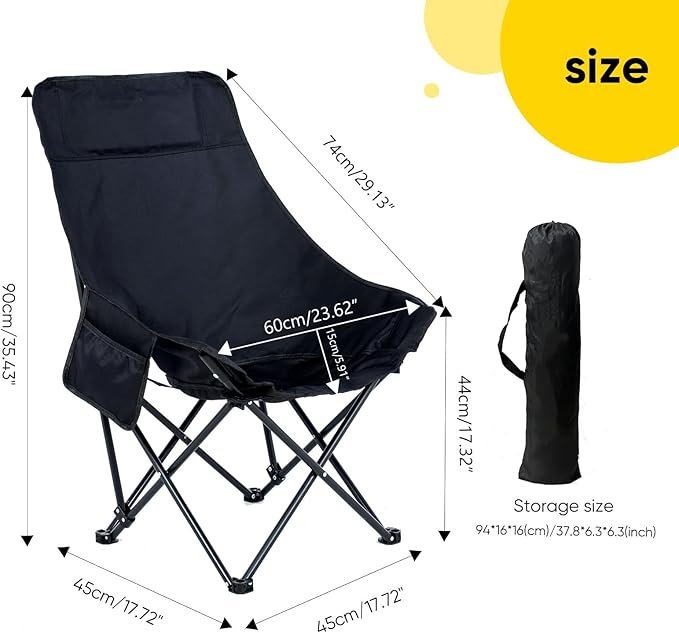 Portable Folding Camping Chair with High Back, Outdoor Chair for Outdoor Camping, Beach - Black-GCC Home Center