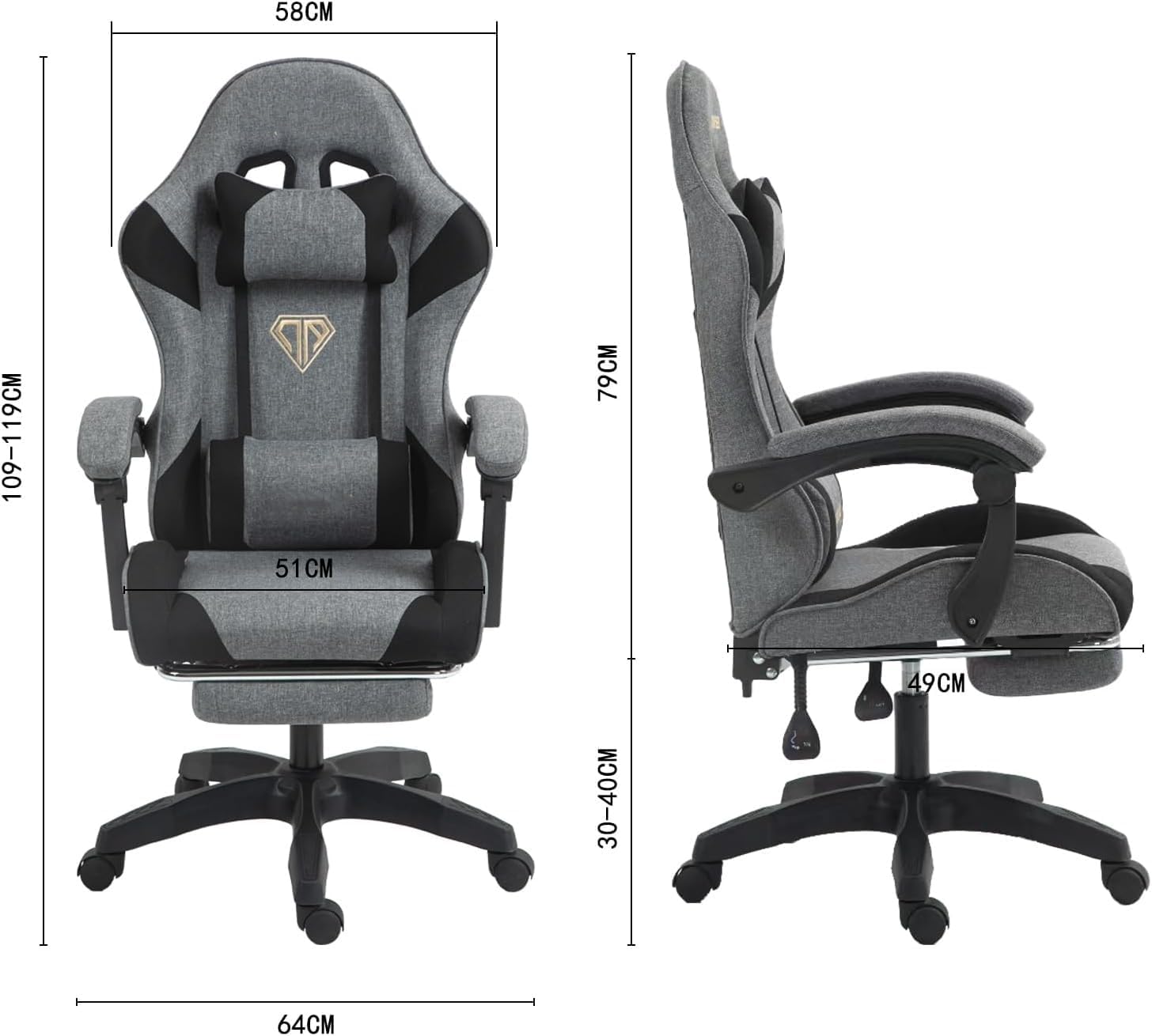 Wemart Gaming Chair, Computer Chair with Fabric?Office Chair with Armrest & Adjustable Seat, Ergonomic Video Game Chair with Neck and Massage Lumbar Support (grey)-GCC Home Center