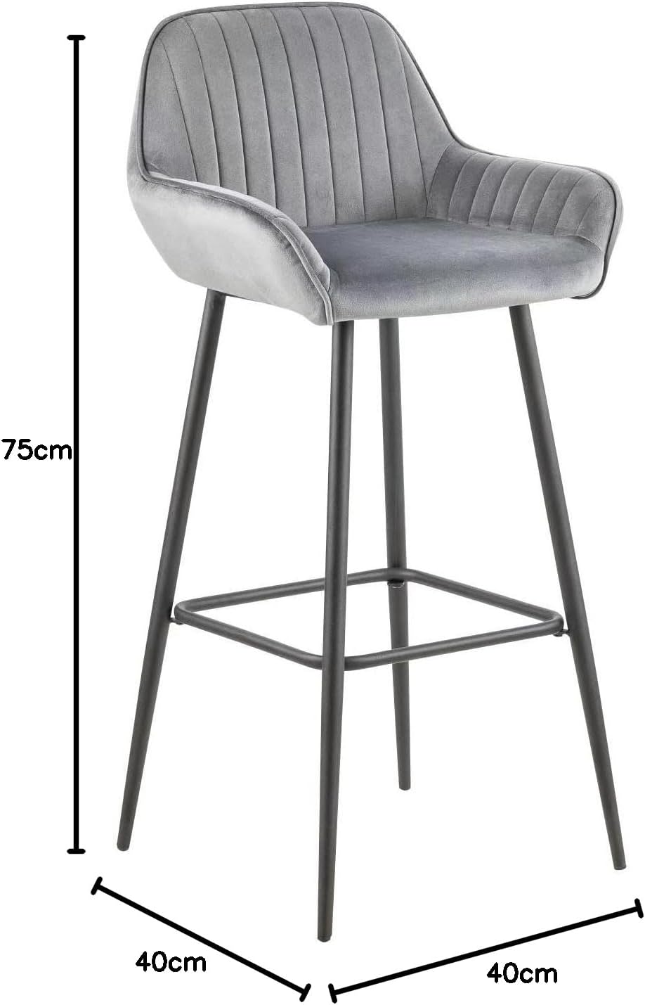 LANNY Velvet Grey Bar Stools Set of 2 Grey Office Cocktail High Chair Height for Pub Coffee Home Dinning Kitchen T1025 with Back and Footrest Modern (Grey Velvet)-GCC Home Center