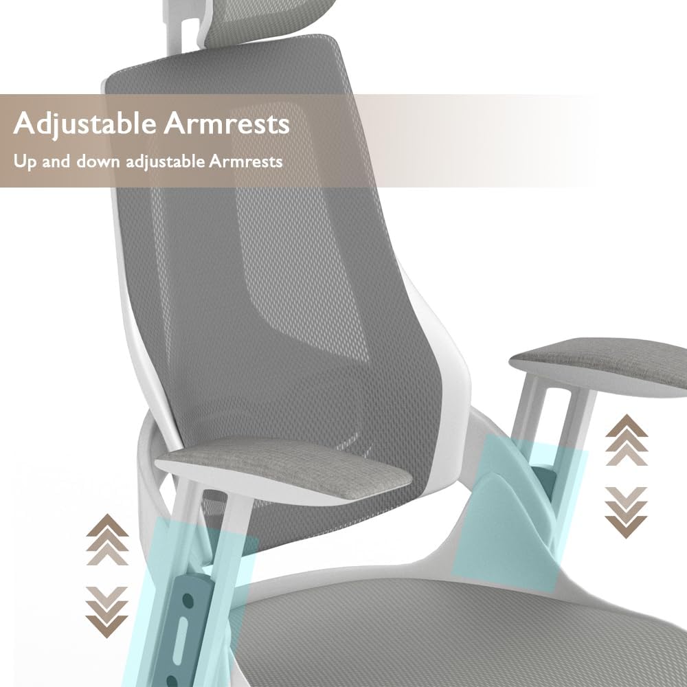 Ergonomic Office Chair With Adjustable Backrest - High Back (White)-GCC Home Center