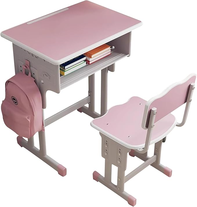 Adjustable Height Kids Desk and Chair Set With Large-Capacity Drawer