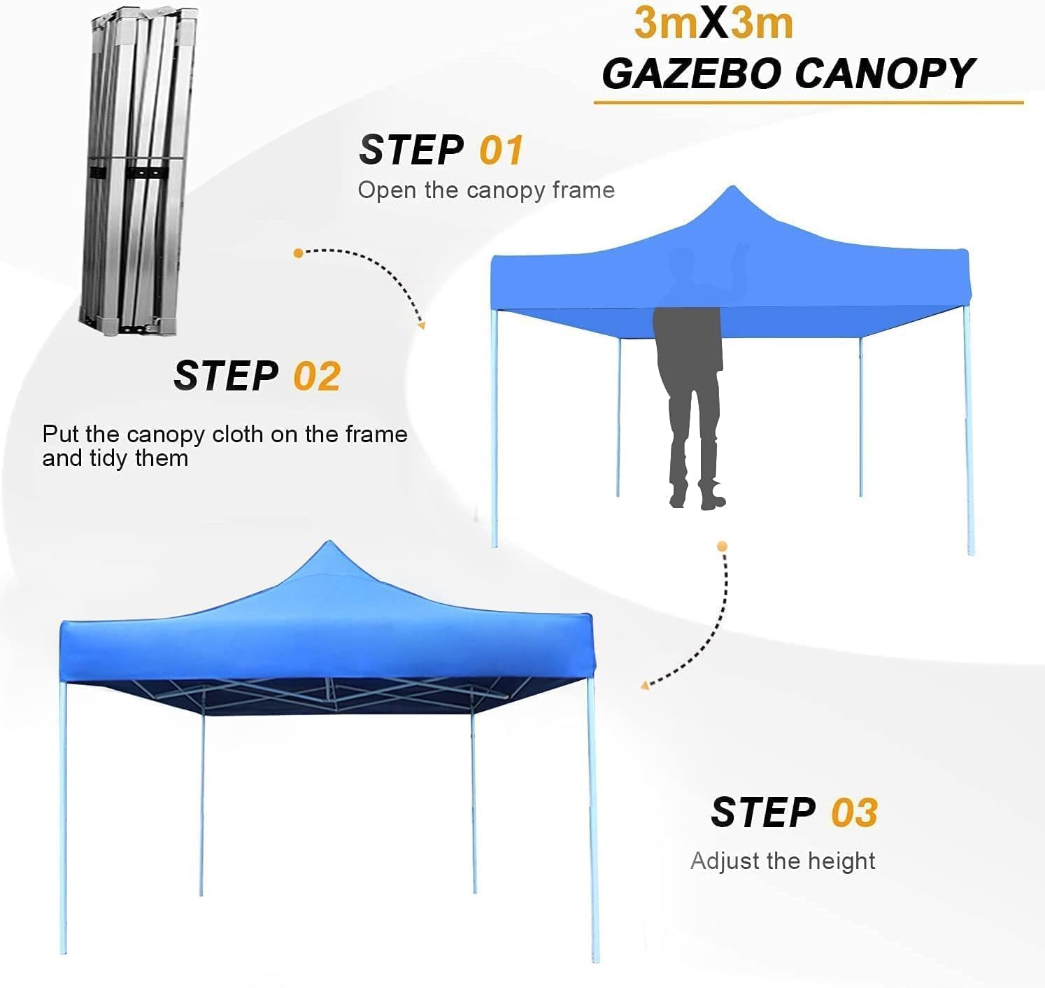 COOLBABY Gazebo 3x3 M Portable event Canopy Tent-Pop Up Instant Shelter Sun Protection Shade for Outdoor Camping Picnics Beach Garden Sports Party-Camping Tent (Blue)