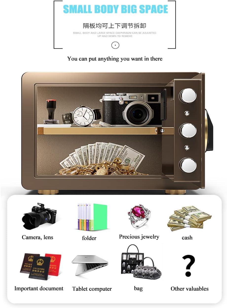 Safe Box with Biometric Fingerprint Lock A4 Document Size Safety Deposit Box for Home Office Shop Brown