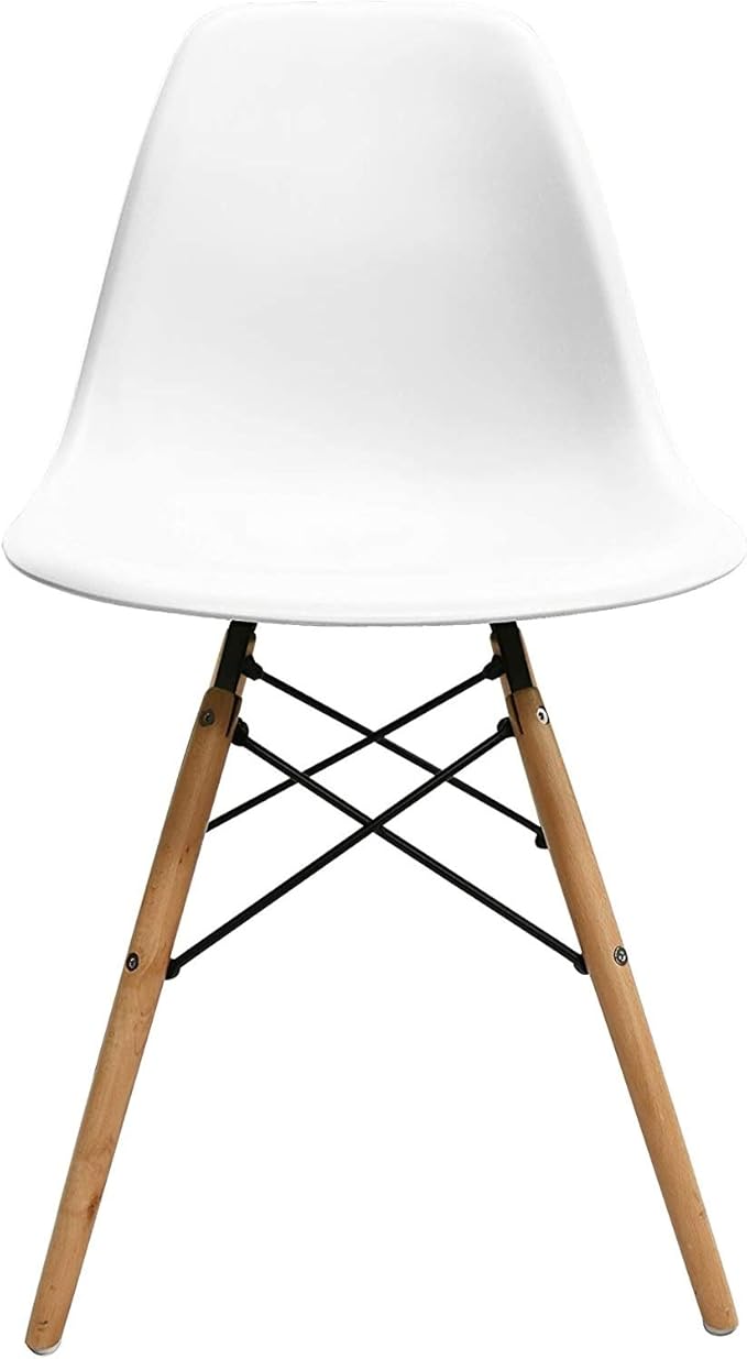 Chair with Walnut Wood Legs For Dining Room Chair Or Office, Lounge Chair Without Arms - White-GCC Home Center