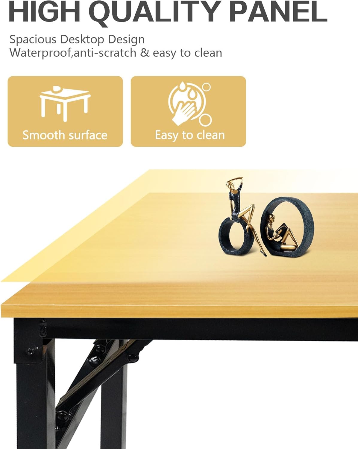 Adjustable Folding Desk No Install, Portable and Compact Computer Walnut Table Office Table for Home, Office, Study, Dining, Camping, Picnic, and BBQ (Yellow, 80 * 40 * 75cm)-GCC Home Center