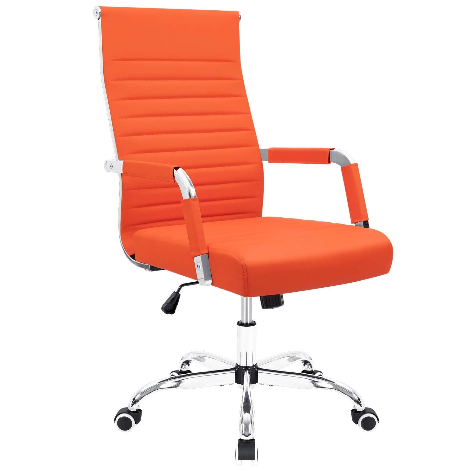 Furmax Ribbed Office Desk Mid-Back Pu Leather Executive Conference Task Adjustable Swivel Chair With Arms, Black