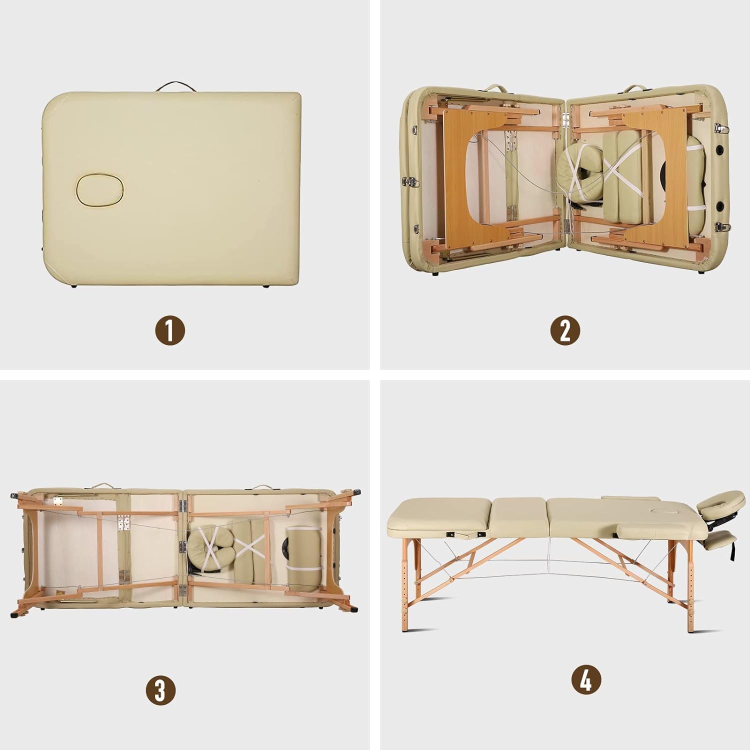 28" Portable Massage Table With Backrest Free Wheeled Carry Case, Folding SPA Bed, Lightweight, Spa Tattoo Couch Bed, 3/2 Zones with Height-Adjustable, Beige Color