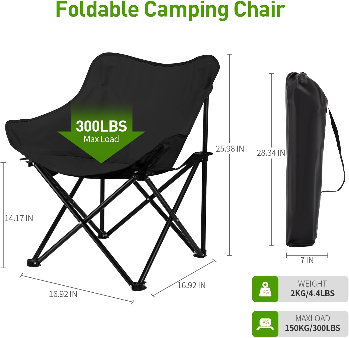 Folding Moon Chair, Portable Lightweight Camping Chair with Side Pocket, Foldable Backpacking Chair-GCC Home Center