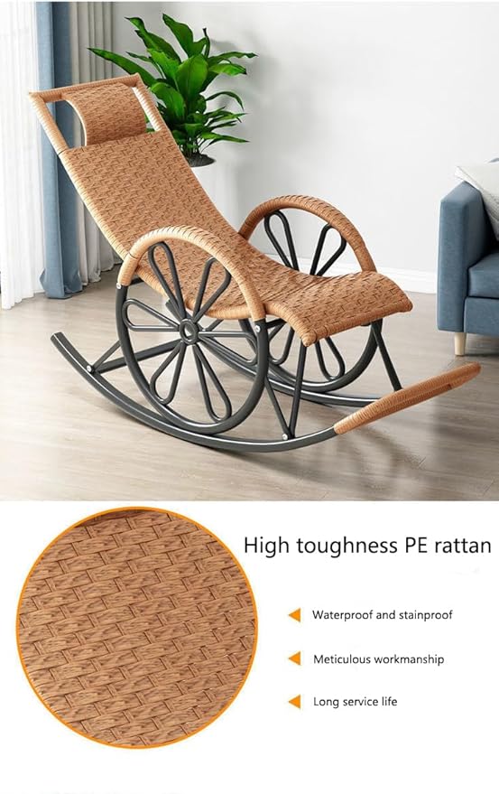 Outdoor rocking chair, high back rattan patio rocking chair, 300kg support, all weather porch-GCC Home Center