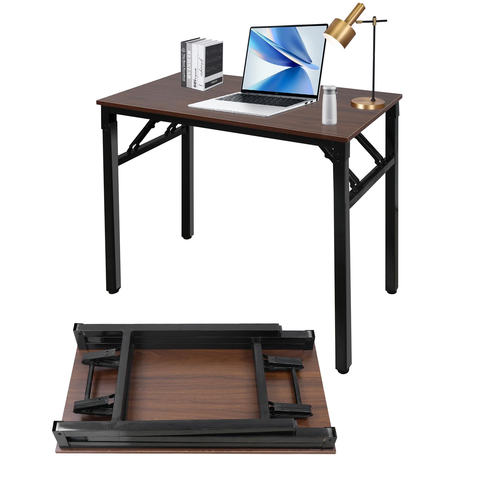 Adjustable Folding Desk No Install, Portable and Compact Computer Walnut Table Office Table for Home, Office, Study, Dining, Camping, Picnic, and BBQ (Yellow, 80 * 40 * 75cm)-GCC Home Center
