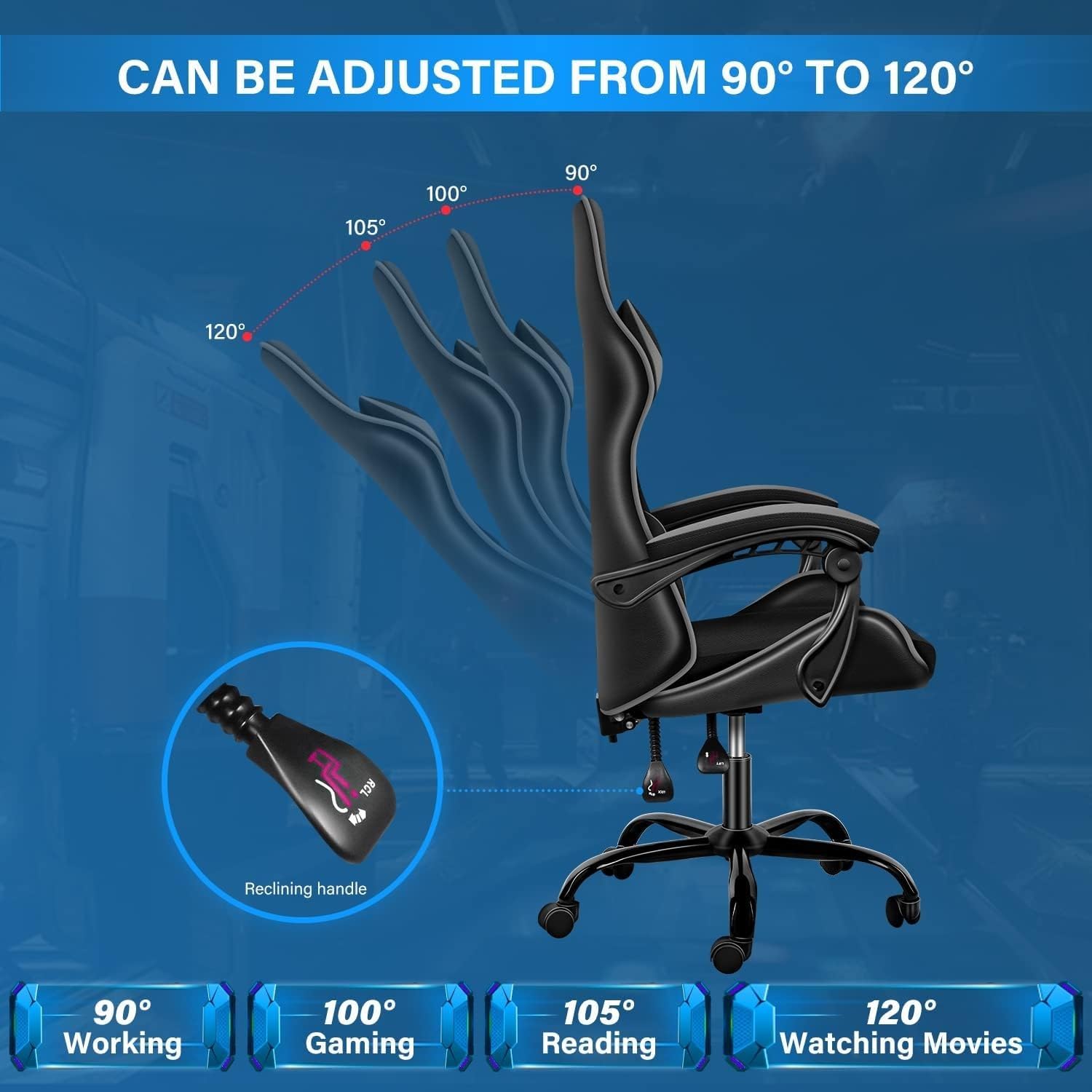 Gaming Chair Swivel Tilt Tension Adjustable PU Leather High Back Chair-GCC Home Center