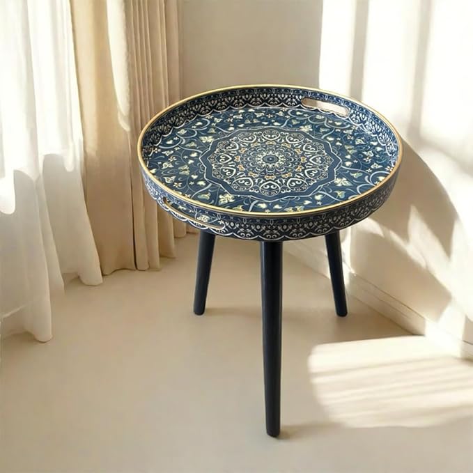 Plastics Tray Side Table – Indian Style Coffee Table with 17.7" Wooden Legs