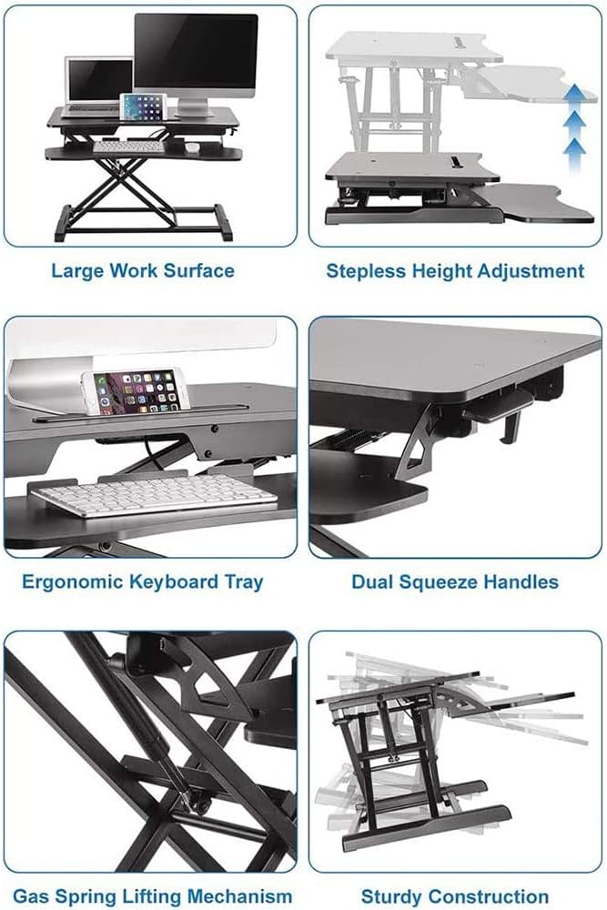 COOLBABY Standing Desk Converter-32-inch Height Adjustable,Removable Desk Workbench,Hydraulic Spring Assist,Free Adjustment Height,Sit or Stand,Black
