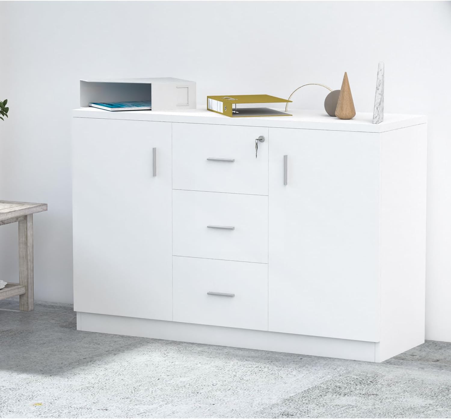 Mahmayi Storage Cabinet for Home Office (White Credenza)