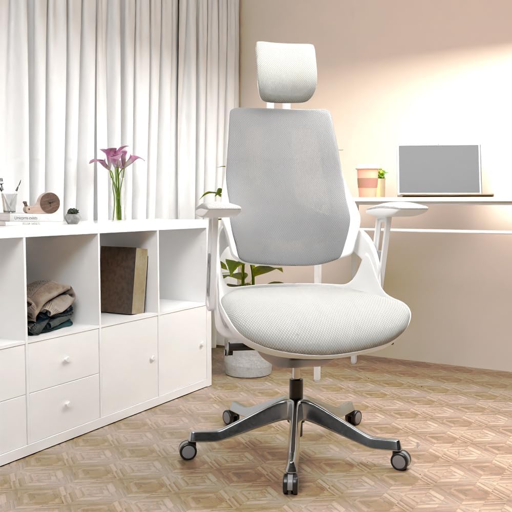 Ergonomic Office Chair With Adjustable Backrest - High Back (White)-GCC Home Center