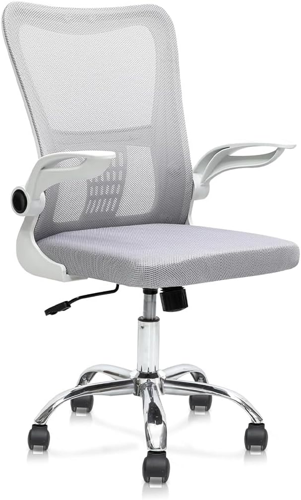Mesh Office Chair – Swivel Desk Chair with Lumbar Support, Flip-Up Arm & Chrome Base – Ergonomic Chair Adjustable Computer Chair for Home Office, Study, Gaming & Workstation