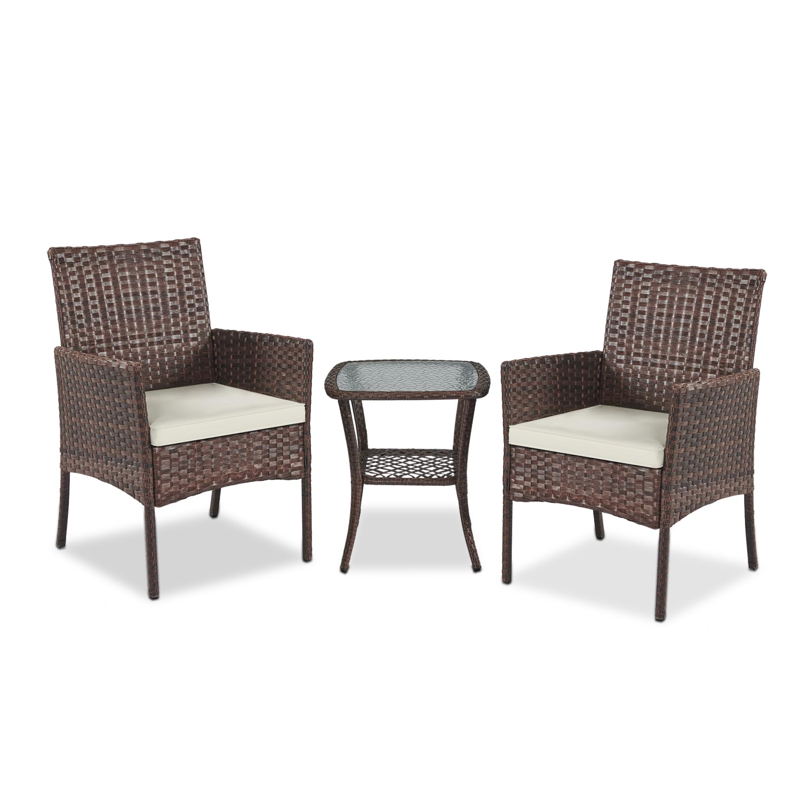YIYAN Garden Furniture Set 3 Pieces Patio Rattan Wicker Chairs,Patio Porch Outdoor Furniture Set with Chairs, Coffee Table and Washable Cushions (Gray)