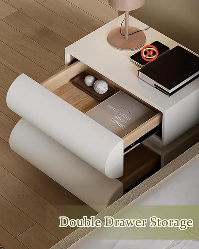 Modern Bedside Table for Bedroom, Leather Bedside Table with 2 Solid Wood Drawers - White-GCC Home Center
