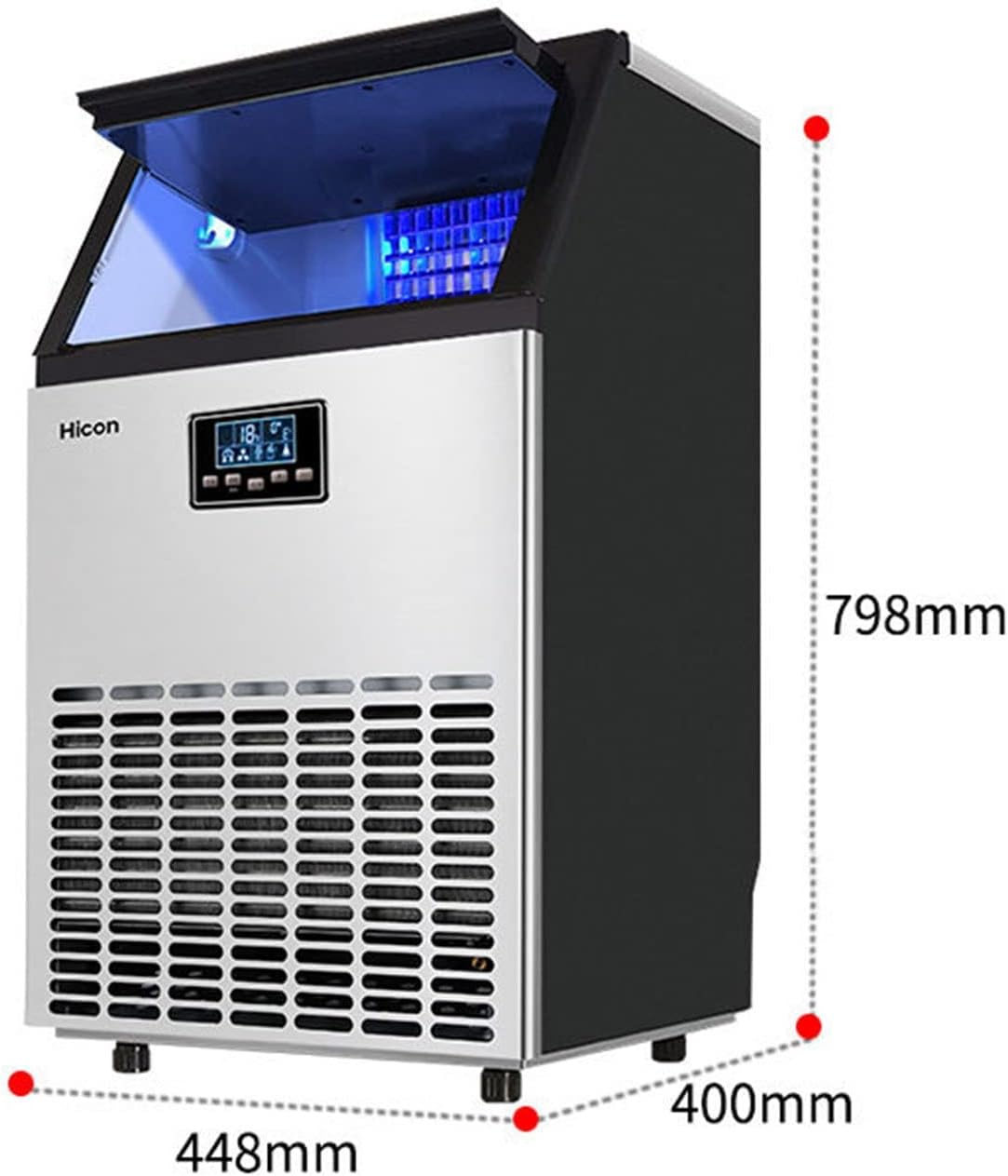 COOLBABY Ice Maker Commercial Machine Self Clean, 44 Cubes per Batch in 11-18 Minutes 100KG/24H,15KG Storage Bin, Advanced LCD Panel w/Clear Indicators, Freestanding for Restaurant/Home/Food Truck Use
