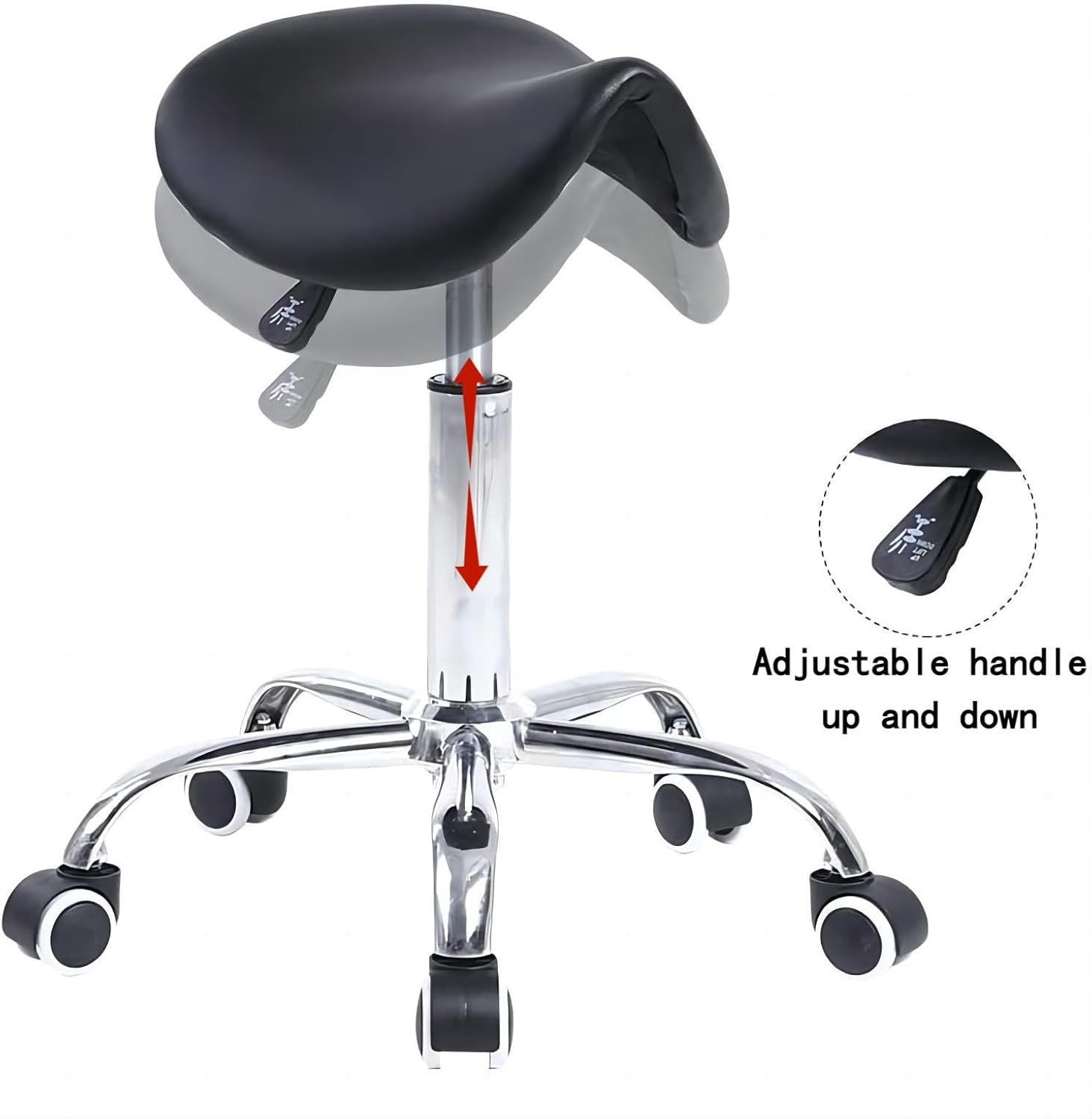 COOLBABY Saddle Chair, Saddle Stool with Wheels, Hydraulic Rolling Swivel Adjustable Stool Chair for Salon Spa Beauty Massage Dental Clinic Home Office