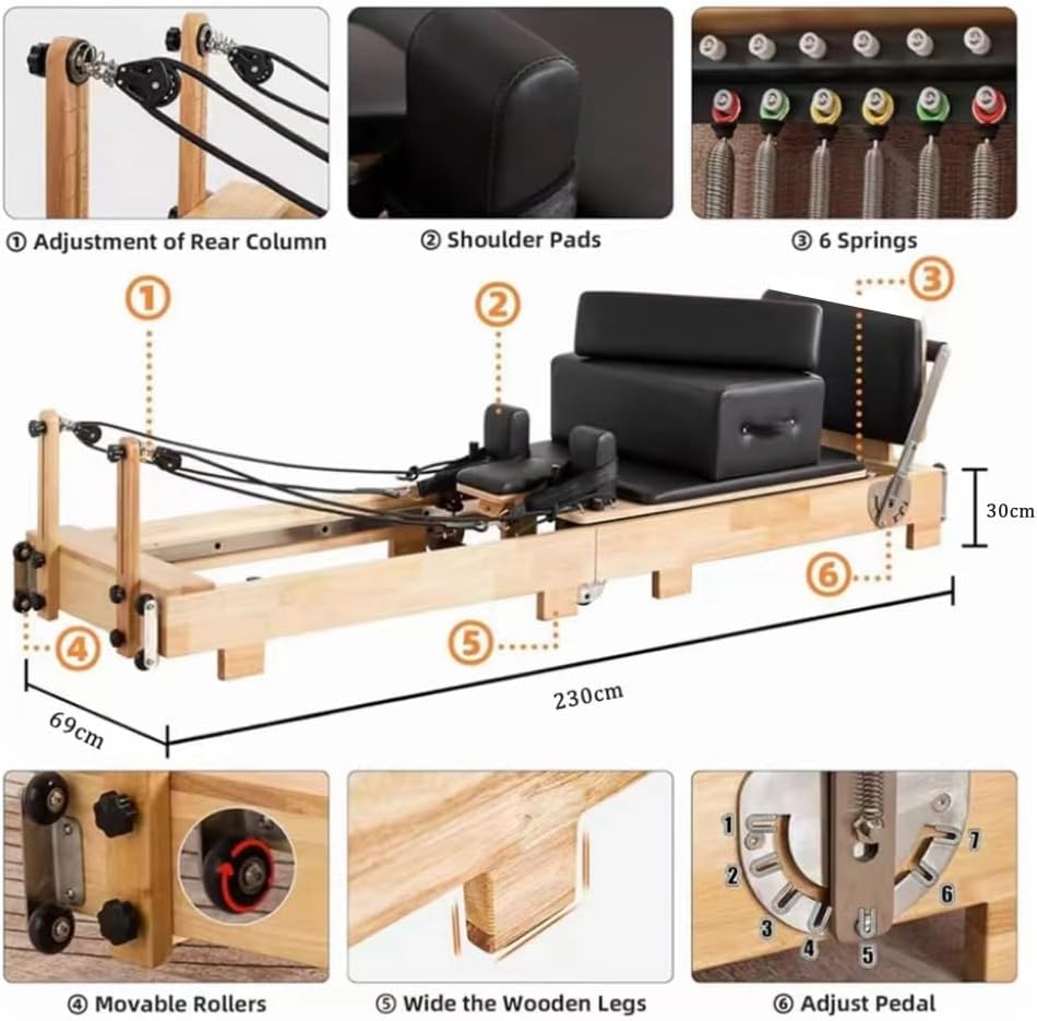 COOLBABY Pilates Reformer Pilates Core Bed Yoga Bed Sports Solid Wood Pilates Equipment Home Stretch Home Stretch Training Fitness Equipment Foldable