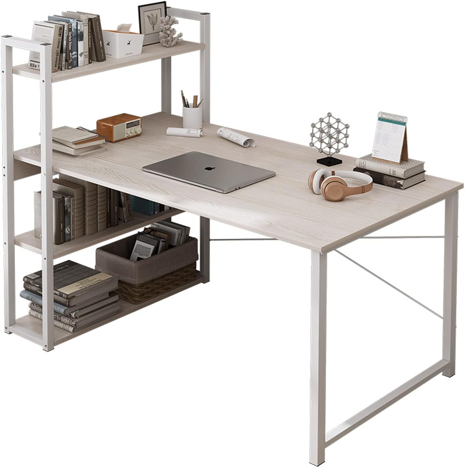 SKY-TOUCH Computer Desk Table with Shelves 120x48cm, 4 Tier Study Table with Bookshelf Desk Storage Reversible Study Table Office Corner Desk with Shelves Home Office Desk Easy Assemble-GCC Home Center