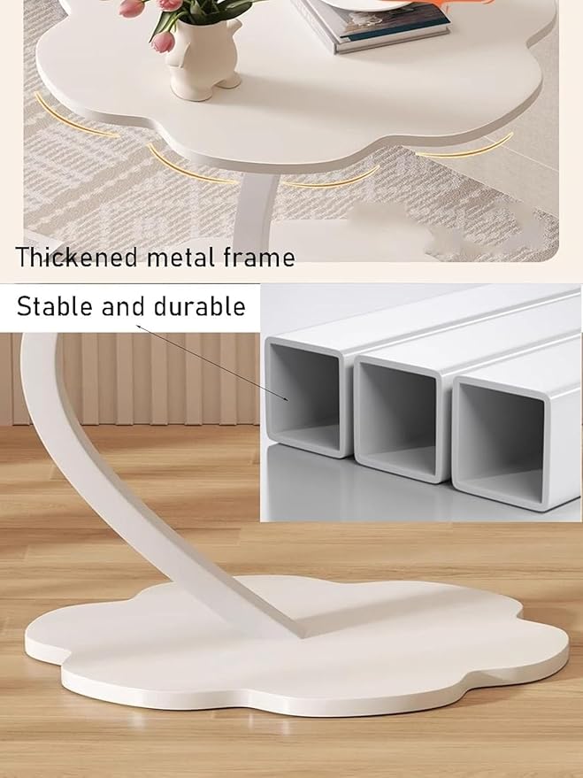 Flower-Shaped C-Shaped Side Table – Small Modern End Table & Nightstand, White (40×30×62 cm)