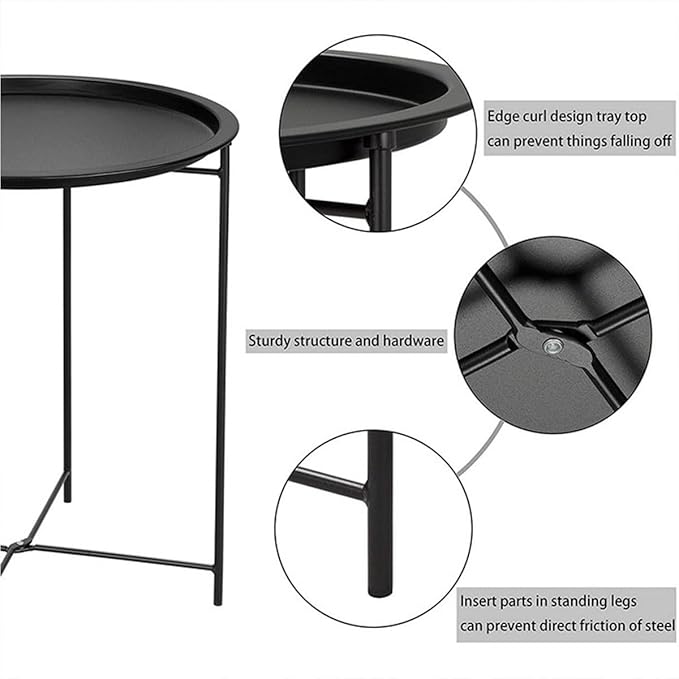 Compact Round Metal Coffee Table – 47×47×51 cm with Tray Top, Foldable Design, Lightweight & Waterproof
