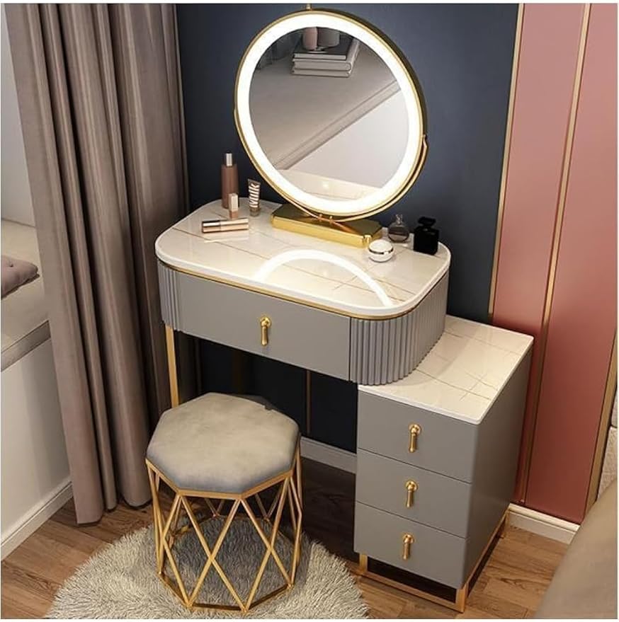 modern dresser with mirror and chair Makeup Table Dressing Table, Flip Mirror With Drawers And Chair