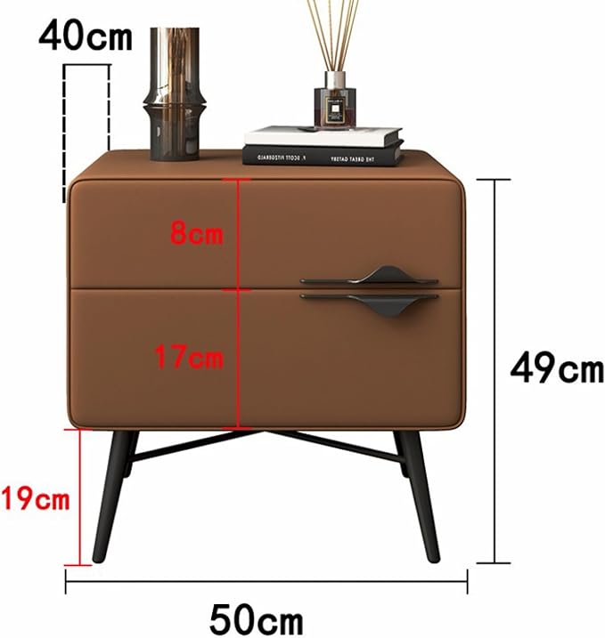 Modern Leather Nightstand with 2 Drawers & Metal Legs Stylish, Bedside Table for Bedroom and Living Room - Gray C-GCC Home Center