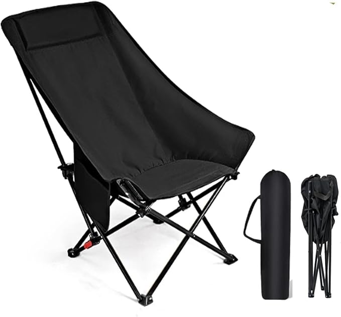 Portable Folding Camping Chair with High Back, Outdoor Chair for Outdoor Camping, Beach - Black-GCC Home Center