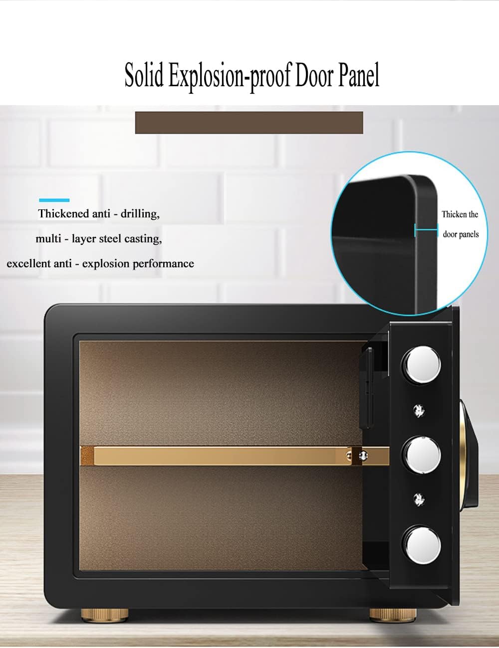 Safe Box with Biometric Fingerprint Lock A4 Document Size Safety Deposit Box for Home Office Shop Brown