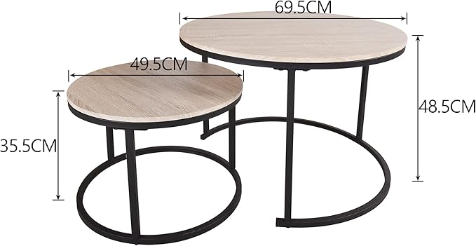 Modern Round Nesting Coffee Table Set Of 2 - Black & Natural Oak-GCC Home Center