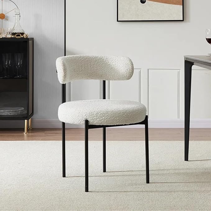 Luxurious Modern Dining Chairs - Stainless Steel Leg, Lamb Wool Single Lounge Chair - White-GCC Home Center