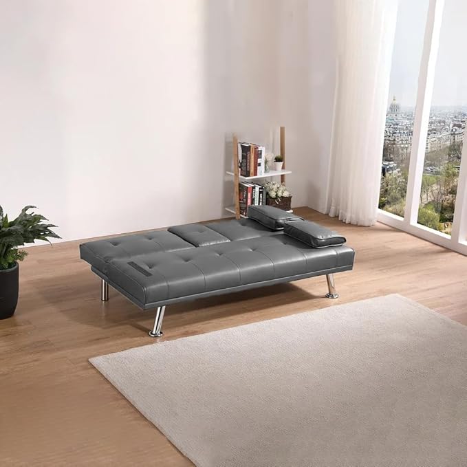 Modern Heavy Duty 3 Seater Leather Sofa bed With Arm Rest-GCC Home Center